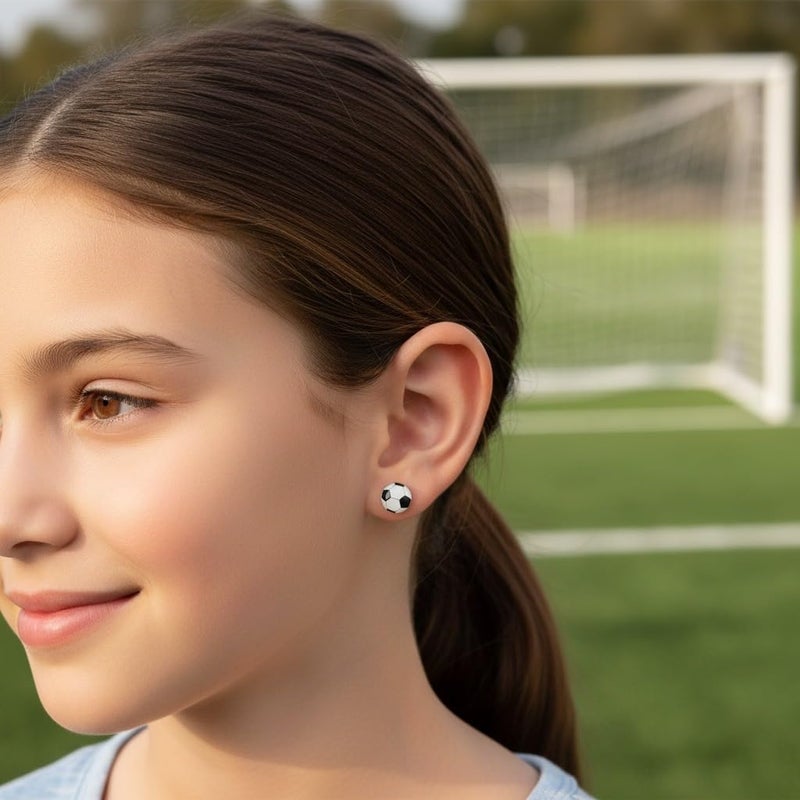 ICYROSE 925 Sterling Silver Round Soccer Ball Stud Earrings (Nickel Free) (Soccer Ball 8mm Acrylic Dome) - Image 5